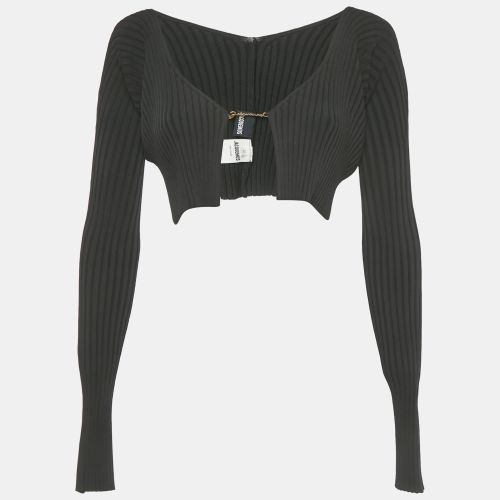 Jacquemus Black Rib Knit Logo Detail Crop Cardigan L - Jacquemus - Modalova