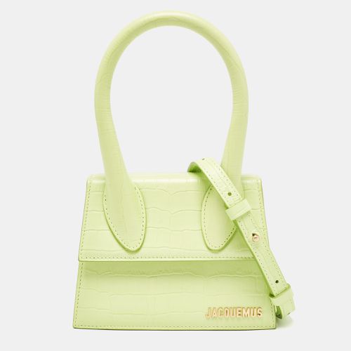 Jacquemus Light Green Croc Embossed Leather Le Chiquito Moyen Top Handle Bag - Jacquemus - Modalova