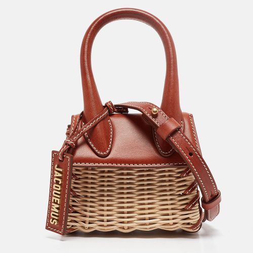 Jacquemus Brown/Cream Woven Rattan and Leather Wicker Le Chiquito Top Handle Bag - Jacquemus - Modalova