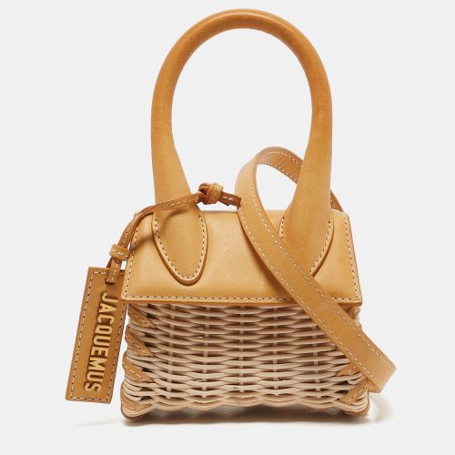 Jacquemus Mustard/Cream Rattan and Leather Mini Wicker Le Chiquito Top Handle Bag - Jacquemus - Modalova