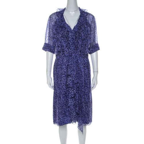 Jason Wu Purple Silk Chiffon Printed Ruffle Short Dress L - Jason Wu - Modalova