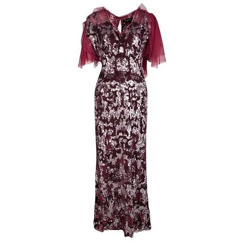 Jenny Packham Red Sequin Embellished Ruffled Sleeve Maxi Dress L - Jenny Packham - Modalova