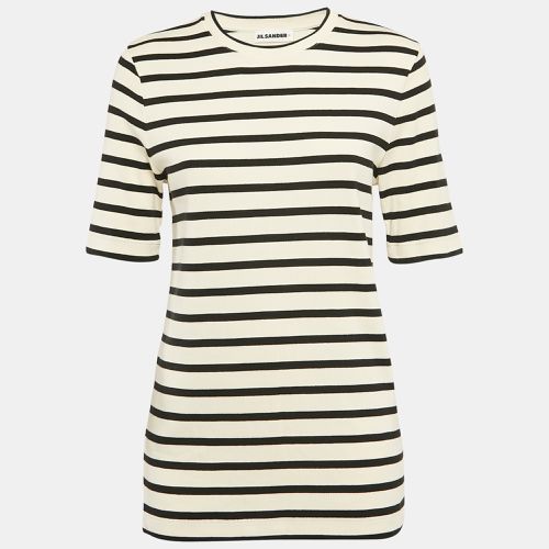 Jil Sander Cream/Black Striped Cotton Rib Knit T-shirt L - Jil Sander - Modalova