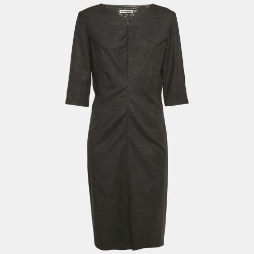 Jil Sander Grey Wool V-Neck Sheath Dress L - Jil Sander - Modalova