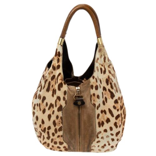 Brown Leopard Print Calf Hair and Suede Mandah Expandable Hobo - Jimmy Choo - Modalova