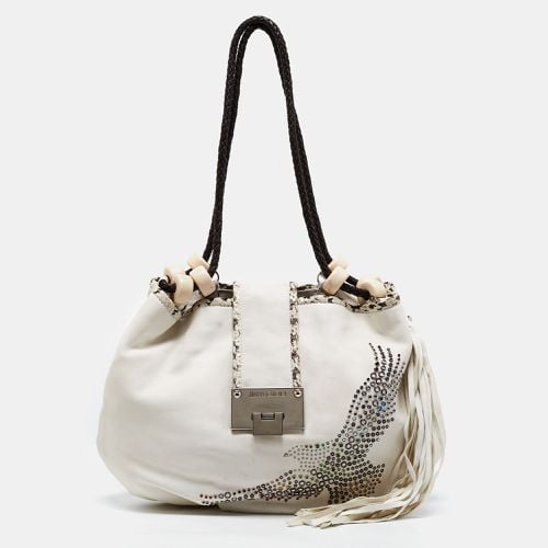 Embellished Leather and Python Trim Beaded Drawstring Hobo - Jimmy Choo - Modalova