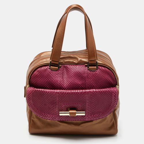 Jimmy Choo Brown/Magenta Leather and Watersnake Leather Justine Satchel - Jimmy Choo - Modalova