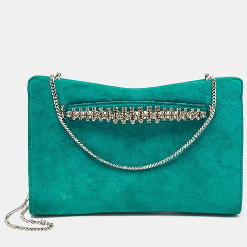 Jimmy Choo Green Suede Crystals Venus Clutch On Chain - Jimmy Choo - Modalova