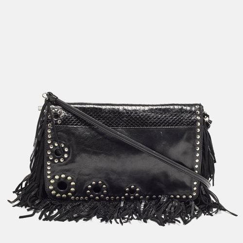 Jimmy Choo Black Snakeskin and Leather Studded Fringe Shoulder Bag - Jimmy Choo - Modalova