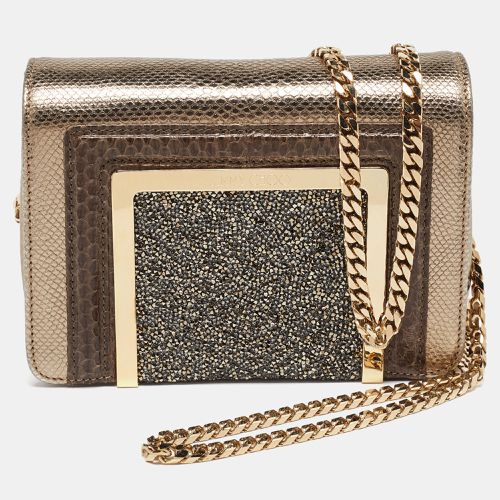 Jimmy Choo Gold/Brown Leather and Snakeskin Ava Crossbody Bag - Jimmy Choo - Modalova