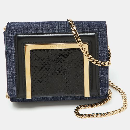 Jimmy Choo Blue/Black Denim and Snakeskin Ava Crossbody Bag - Jimmy Choo - Modalova