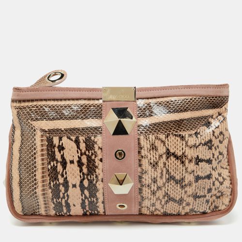 Jimmy Choo Pink/Beige Snakeskin and Suede Zulu Clutch - Jimmy Choo - Modalova