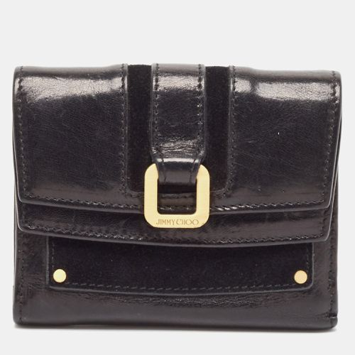 Jimmy Choo Black Leather and Suede Double Flap Compact Wallet - Jimmy Choo - Modalova