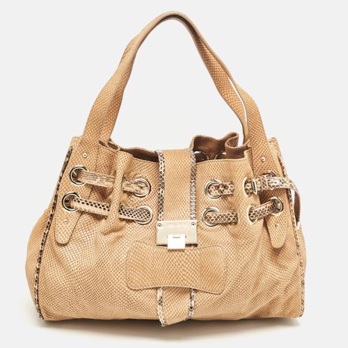 Jimmy Choo Beige Snakeskin Embossed and Watersnake Leather Riki Tote - Jimmy Choo - Modalova