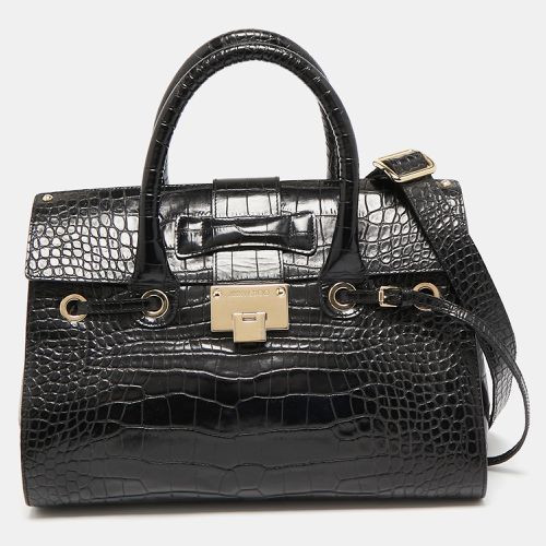 Jimmy Choo Black Croc Embossed Leather Rosalie Top Handle Bag - Jimmy Choo - Modalova