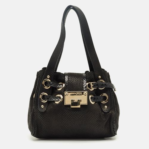 Jimmy Choo Black Snakeskin Embossed Leather Mini Riki Tote - Jimmy Choo - Modalova