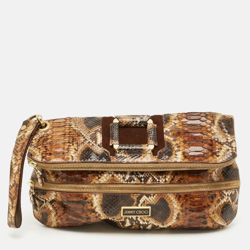 Mave Foldover Python and Suede Wristlet Clutch - Jimmy Choo - Modalova