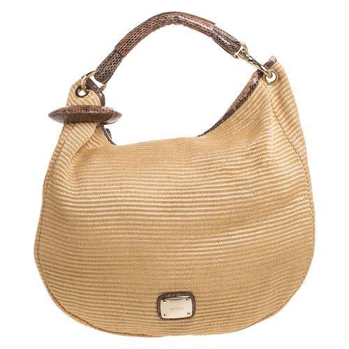 Jimmy Choo Tan Straw and Snake Skin Trim Handle Sky Hobo - Jimmy Choo - Modalova