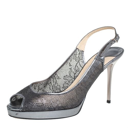 Jimmy Choo Metallic Silver Lace And Leather Nova Sandals Size 40 - Jimmy Choo - Modalova