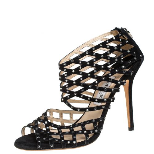 Jimmy Choo Black Suede Crystal Embellished Strappy Sandals Size 40 - Jimmy Choo - Modalova