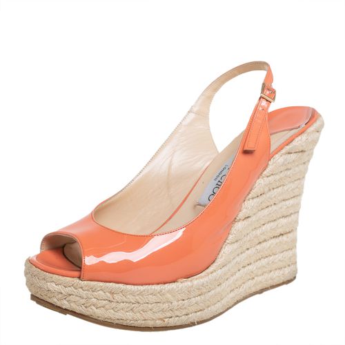 Jimmy Choo Orange Patent Leather Espadrille Wedge Slingback Sandals Size 38.5 - Jimmy Choo - Modalova