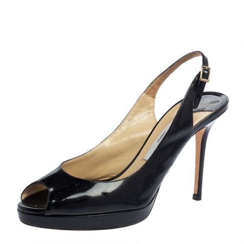 Jimmy Choo Black Patent Leather Peep Toe Platform Sandals Size 39 - Jimmy Choo - Modalova