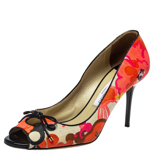 Jimmy Choo Multicolor Floral Print Canvas Bow Peep Toe Pumps Size 40 - Jimmy Choo - Modalova