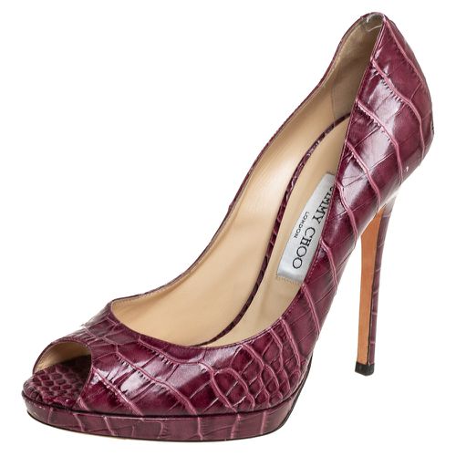 Jimmy Choo Burgundy Croc Embossed Leather Peep Toe Pumps Size 39 - Jimmy Choo - Modalova