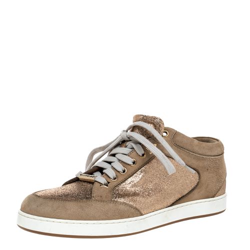 Jimmy Choo Beige Glitter And Suede Miami Lace Up Sneakers Size 38 - Jimmy Choo - Modalova