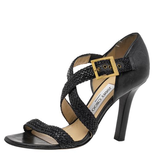 Jimmy Choo Black Leather Strappy Ankle Strap Sandals Size 37 - Jimmy Choo - Modalova