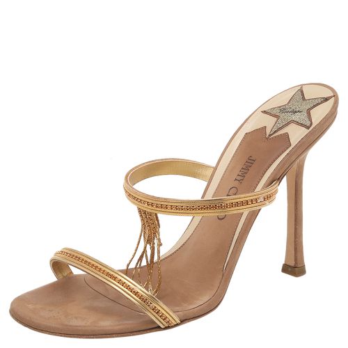 Jimmy Choo Brown/Gold Leather Embellished Sandals Size 38 - Jimmy Choo - Modalova