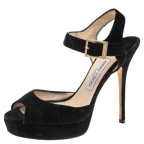 Jimmy Choo Black Suede Peep Toe Ankle Strap Platform Sandals Size 38 - Jimmy Choo - Modalova