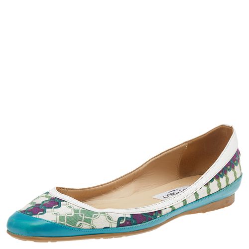 Jimmy Choo Green Printed Canvas And Leather Flats Size 39 - Jimmy Choo - Modalova