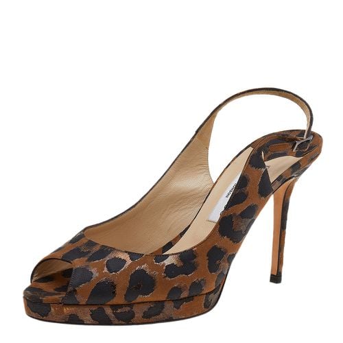 Jimmy Choo Brown Leopard Print Fabric Platform Peep Toe Slingback Sandals Size 41 - Jimmy Choo - Modalova