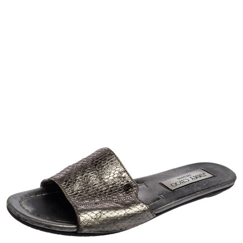 Jimmy Choo Grey Snakeskin Leather Nanda Flat Slide Sandals Size 36 - Jimmy Choo - Modalova