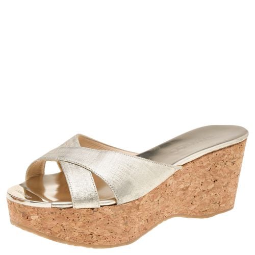 Jimmy Choo Gold Leather Prima Cork Wedge Platform Slide Sandals Size 40 - Jimmy Choo - Modalova