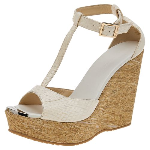 Jimmy Choo White Python Leather T Strap Wedge Platform Sandals Size 39 - Jimmy Choo - Modalova