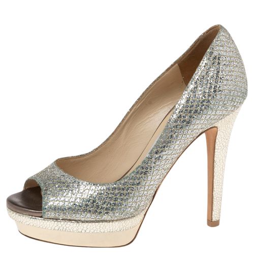 Jimmy Choo Silver Glitter Fabric Dahlia Platform Peep Toe Pumps Size 35 - Jimmy Choo - Modalova