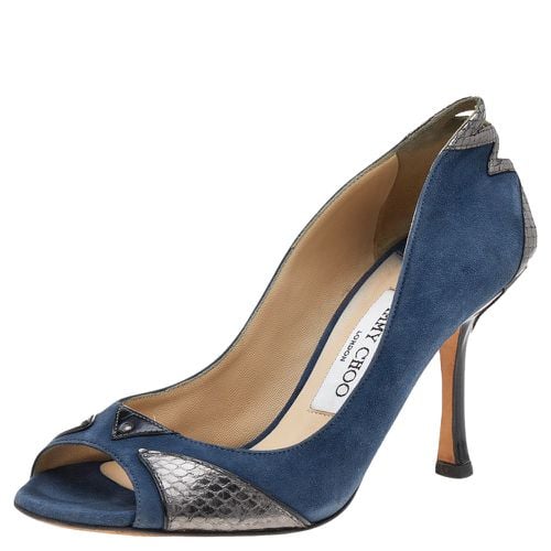 Jimmy Choo Blue Suede and Snakeskin Peep Toe Pumps Size 36.5 - Jimmy Choo - Modalova