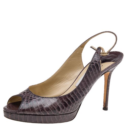 Jimmy Choo Brown Watersnake PeepToe Sandals Size 38 - Jimmy Choo - Modalova