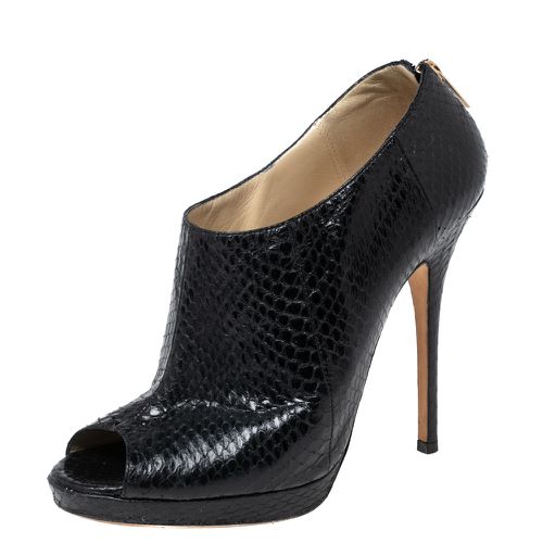 Jimmy Choo Black Python Leather Peep-Toe Ankle Booties Size 38.5 - Jimmy Choo - Modalova