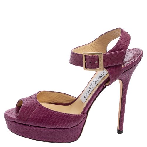 Python Leather Peep-Toe Platform Ankle-Strap Sandals Size 36 - Jimmy Choo - Modalova