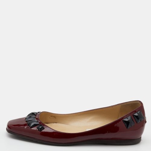 Jimmy Choo Burgundy Patent Leather Crystal Embellished Watson Ballet Flats Size 37.5 - Jimmy Choo - Modalova