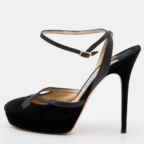 Jimmy Choo Black Suede and Glitter Ankle Strap Platform Sandals Size 39 - Jimmy Choo - Modalova