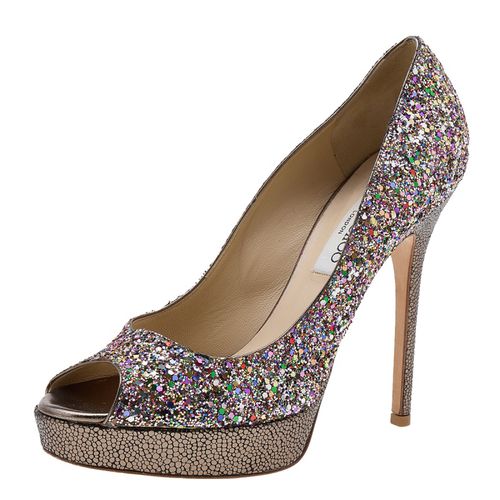 Jimmy Choo Multicolor Glitter Vibe Peep Toe Platform Pumps Size 38.5 - Jimmy Choo - Modalova