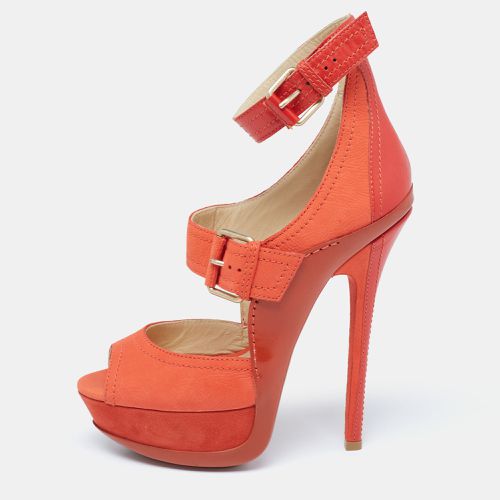 Jimmy Choo Orange Leather And Nubuck Platform Peep Toe Sandals Size 38 - Jimmy Choo - Modalova