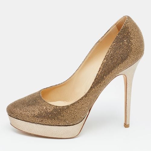 Jimmy Choo Gold Glitter Fabric And Embossed Leather Eros Platform Pumps Size 40 - Jimmy Choo - Modalova