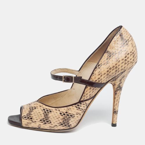 Jimmy Choo Beige/Black Python Leather Mary Jane Peep Toe Pumps Size 38.5 - Jimmy Choo - Modalova