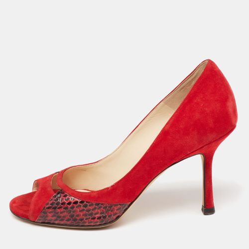 Jimmy Choo Red Suede And Snakeskin Peep Toe Pumps Size 37.5 - Jimmy Choo - Modalova