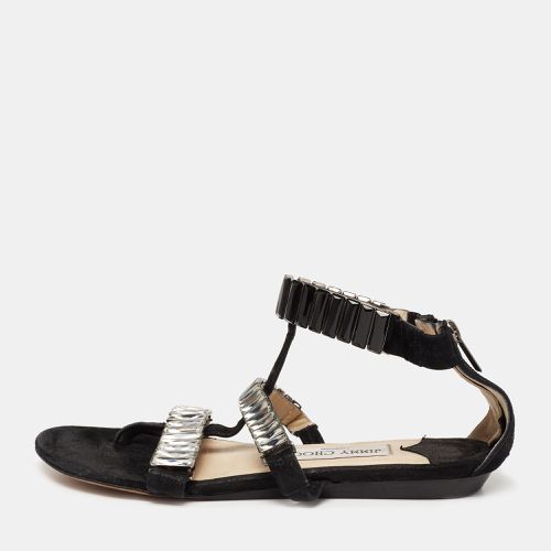 Jimmy Choo Black Suede Crystal Embellished Flat Sandals Size 37 - Jimmy Choo - Modalova